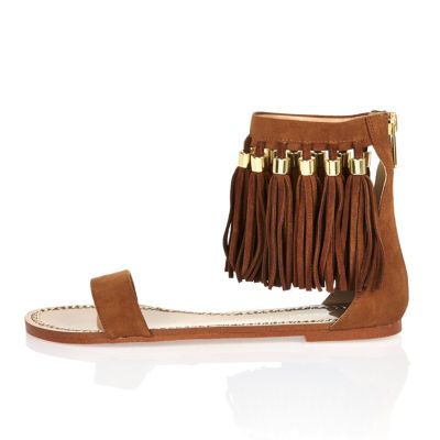 Tan brown tassel sandals